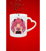 Anime Asi Kız Baskılı Hediye Kalp Kupa Bardak Porselen Çay Kahve Fincanı