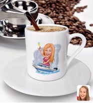 BK Gift Kişiye Özel Tatilci Kadın Karikatürlü Türk Kahvesi Fincanı-3