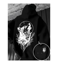 Unisex Oversize Kurt Baskılı Siyah Hoodie – Doğa ve Gece Temalı Streetwear Sweatshirt