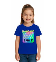 Unisex Smile Baskılı Çocuk Tişört pamuklu penye kumaş (Saks Mavisi)