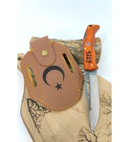 İsme Özel Kamp Outdoor Bıçak Ay Yıldız İşlemeli Deri Kılıf