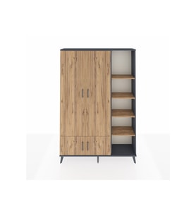 Arges Gardrop 6 Raflı 4 Kapaklı Tek Askılı 132x30x195 Antrasit-Çam