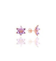 Söğütlü Silver Gümüş rose  taşlı nilüfer lotus çiçeği küpe (Mor)
