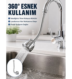 Krom Musluk Uzatma Aparatı 360° Dönebilen Su Tasarruflu Lavabo Fıskiyesi