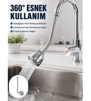 Krom Musluk Uzatma Aparatı 360° Dönebilen Su Tasarruflu Lavabo Fıskiyesi
