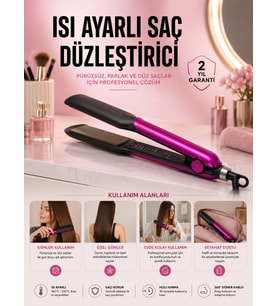Saç Düzleştirici Isı Ayarlı Seramik Kaplama Döner Kablo Yıpranma Karşıtı