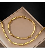 Çelik Takı Seti Bileklik Kolye Titanyum Melon Düz Model 2 mm 22-55 cm Altın Sarısı Gold (Gold)