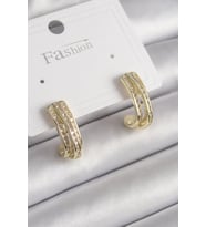 Pirinç Gold Renk Zirkon Taşlı Yarım Halka Model Kadın Küpe - TJ-BKP9977