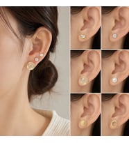 7’li Gold Renk Minimal Küpe Seti İnci Taşlı Zirkon Detaylı Çoklu Kadın Küpe Kombini