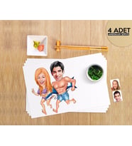 BK Gift Kişiye Özel Sevgililer Karikatürlü 4 Adet Amerikan Servis Seti-8 (Beyaz)