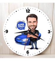 Spor Araba Aşığı Erkek Karikatürlü Duvar Saati