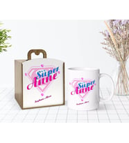 BK Gift Kişiye Özel Ahşap Kutuda Anneler Günü Temalı Süper Anne Tasarımlı Beyaz Kupa Bardak-2