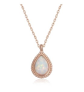 Gümüş Rose Damla Beyaz Opal Taşlı Kadın Kolye