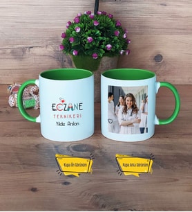 Eczane Teknikeri Kupa Bardak Yeşil Fotoğraflı Tıp Bayramı Hediyesi