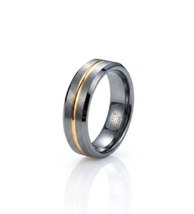 Erkek Gümüş Renk Gold Çizgi Detay 6 mm Tungsten Yüzük