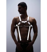 Reflektörlü (Karanlıkta Parlayan) Erkek Göğüs Harness, Reflektörlü Pantolon Askısı, Clubwear