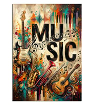 Renkli Müzik Enstrümanlı Poster Dekoratif Kanvas - Mdf Ahşap Tablo