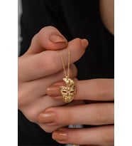 925 Ayar Gümüş Gold Rengi Maske Kolye