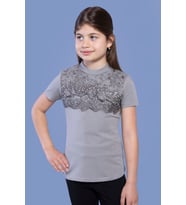 Toontoy Kız Çocuk Önü Çiçek Dantelli T-Shirt (Gri)