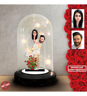 Kişiye özel Sevgili Hediye,sevgililer günü Karikatür Hediyesi, Karikatür hediye, Dekoratif Karikatür ışıklı Fanus , Sevgililer günü Hediyesi FN266