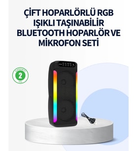 RGB Işıklı Çift Hoparlörlü Taşınabilir Bluetooth Speaker ve Mikrofon