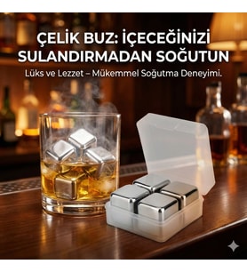 4'lü Çelik Metal Kaplama Viski Taşı Soğutma Buz Küpü