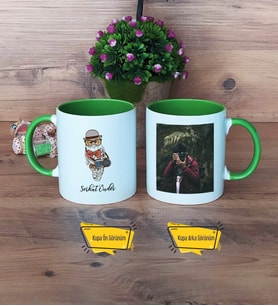 Baykuş Kupa Bardak Yeşil Fotoğraflı