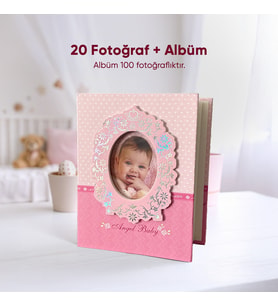 100 Fotoğraf Kapasiteli Bebek Albümü + 20 Fotoğraf Baskısı + Kapak Fotoğrafı - 10x15 cm (Pembe)