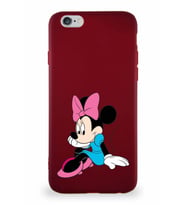 Apple iPhone 6S Soft Premier Kapak Minnie Mouse-E Tasarımlı Silikon Kılıf - Mürdüm (Şeffaf)
