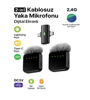 Lightining Type-C Girişli 200mAh Dijital Ekranlı 2.4G Kablosuz Çift Yaka Mikrofonu Pro++