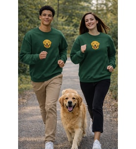 Golden Retriever Köpek Desenli Sevgili Sweatshirt – Unisex Çift Kombini (Koyu Yeşil)