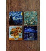 Doğal Taş Bardak Altlığı Vincent Van Gogh Eserleri Baskılı 4'lü Set - Stone Coasters