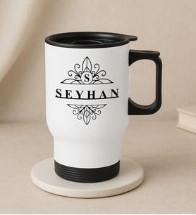 BK Gift Kişiye Özel İsimli Kulplu Beyaz Çelik Bardak Termos Mug 450ml-5, Sevgiliye Hediye, Arkadaşa Hediye, Eşe Hediye (Metal)