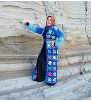 El Örgüsü Motifli Kadın Hırkası , Uzun Kadın Hırkaları,  El Örgüsü Hırkalar (Batik Desen Mavi)
