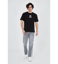 Erkek Baskılı T-Shirt Kısa Kol Bisiklet Yaka Regular Fit Rahat Kalıp Günlük Tişört - Siyah