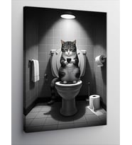 Kanvas Tablo Tuvalette Okuyan Kedi