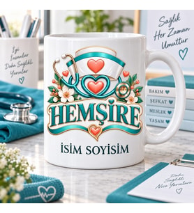 Hemşire Kupa Bardak Stetoskop ve Kalp Desenli