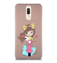 Huawei Mate 10 Lite Soft Premier Kapak Vespagirl Tasarımlı Silikon Kılıf - Pudra (Şeffaf)