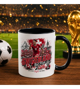 BK Gift İsviçre Taraftar Temalı 2026 Dünya Kupası Tasarımlı Siyah Kupa Bardak