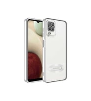 Samsung Galaxy M12 Uyumlu Kılıf Kamera Korumalı Logo Gösteren Zore Omega Kapak (Gümüş)