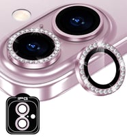 iPhone 16 / 16 Plus için IPG ProLENS Kamera Lens Koruyucu Elmas Taşlı Çerçeveli, Kırılmaz Cam (Pembe)