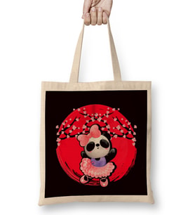 Panda Japan Flag Sakura Cherry Blossom Tree Japanese Art Bez Çanta Uzun Saplı