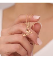925 Ayar Gümüş Renkli Taşlı Arı Kuşu Kolye (Gold)