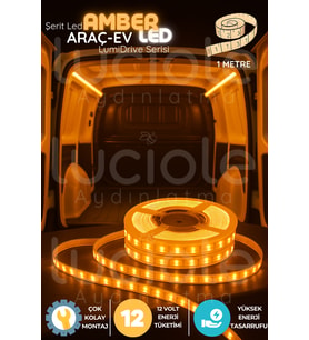 LumiDrive 1m Amber 12V Şerit LED – Araç İçi Sıcak Turuncu Işık, Kesilebilir, Yapışkanlı, Kablolu