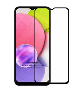 Microsonic Samsung Galaxy A03s Tam Kaplayan Temperli Cam Ekran Koruyucu Siyah