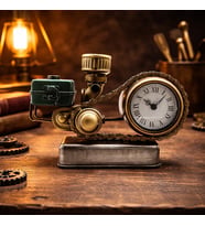 Retro Endüstriyel Motor Tasarımlı Metal Masa Saati – Zincir Detaylı Antik Bronz Dekoratif Saat