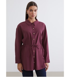 LCW Modest Bordo Büzgülü Kadın Gömlek Tunik
