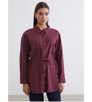 LCW Modest Bordo Büzgülü Kadın Gömlek Tunik