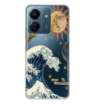 Xiaomi Redmi 13C Uyumlu Güneş ve Dalga Desenli Şeffaf Telefon Kılıfı