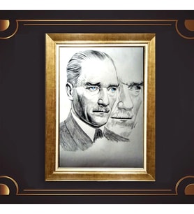 Özel Seri Paspartulu Çerçeveli Atatürk Tablo l655 (Gold)
